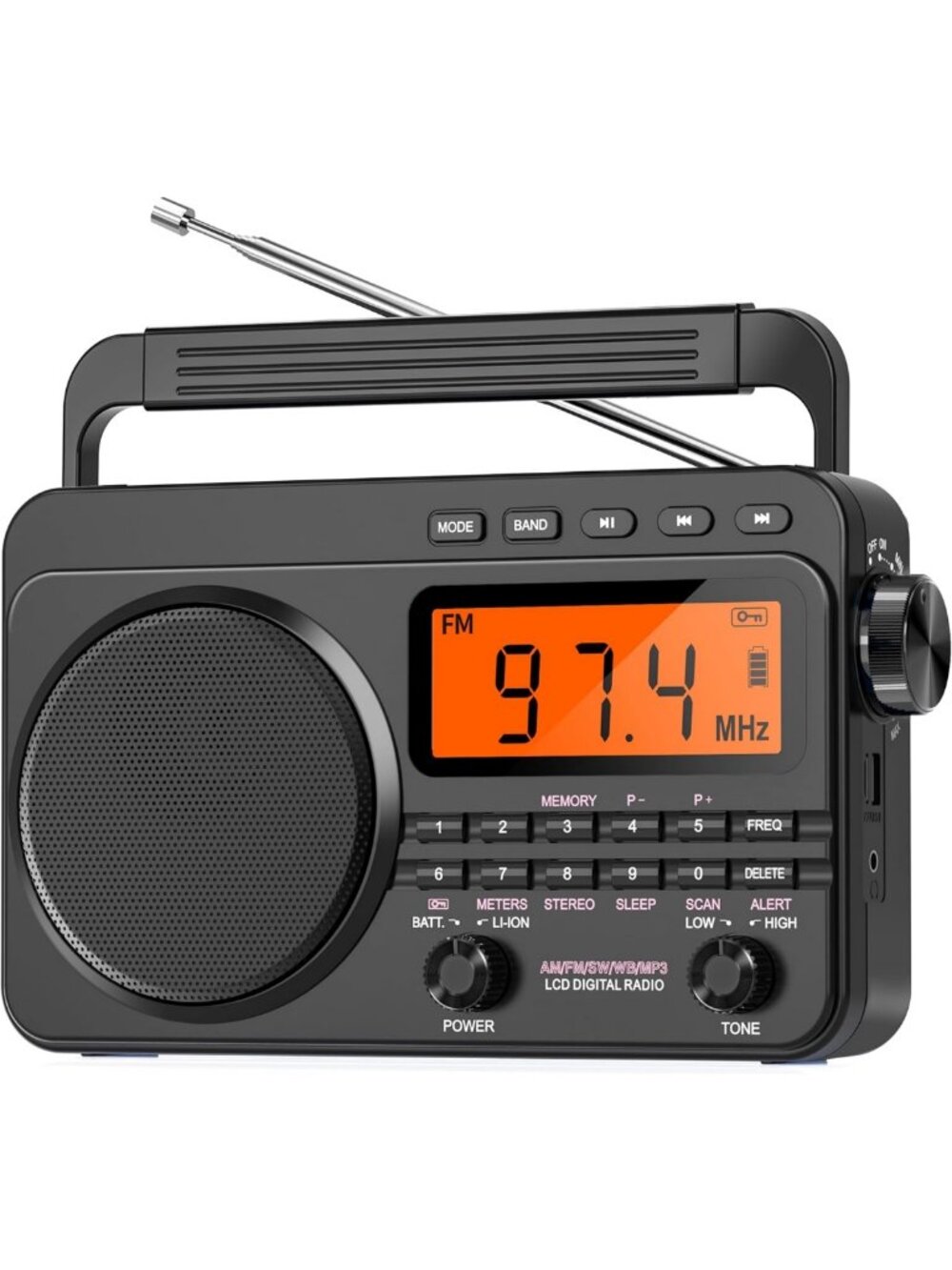 Rechargeable Digital AM FM Shortwave Radio with 4000mAh Battery - Portable